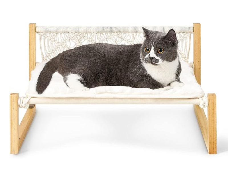 Macrame Elevated Cat Bed - Wooden