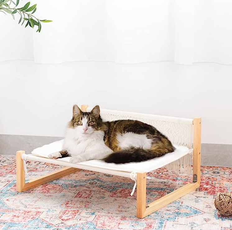 Macrame Elevated Cat Bed - Wooden