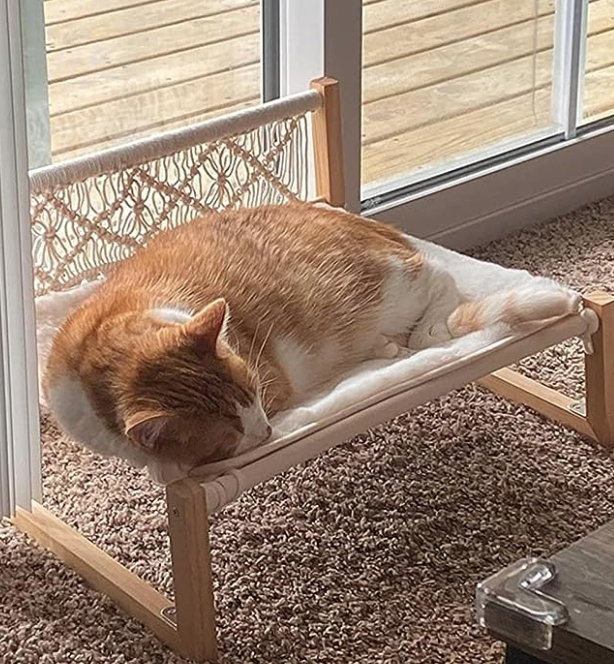 Macrame Elevated Cat Bed - Wooden