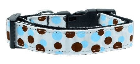 This 1" wide size medium dog collar is made of durable nylon with a high quality ribbon overlay.  It is adjustable to fit a neck size from 10-18".