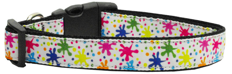 This 3/8" wide XS dog collar is made of durable nylon with a high quality ribbon overlay.  It is adjustable to fit a neck size from 6-10".