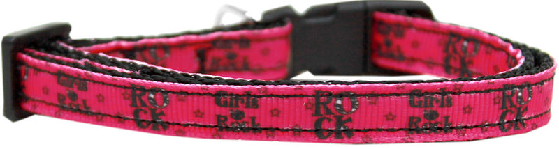 This 3/8" wide cat collar is made of durable nylon with a high quality ribbon overlay.  It includes a buckle specially designed to break away in the event that your cat becomes entangled while wearing it.