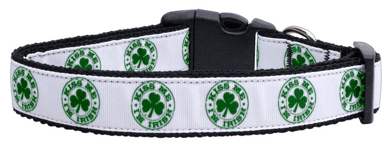 This 1" wide size XL dog collar is made of durable nylon with a high quality ribbon overlay.  It is adjustable to fit a neck size from 23-32".