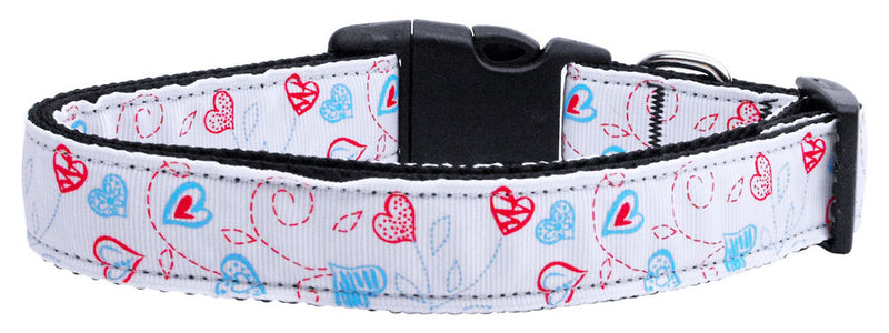 This 1" wide size large dog collar is made of durable nylon with a high quality ribbon overlay.  It is adjustable to fit a neck size from 18-26".