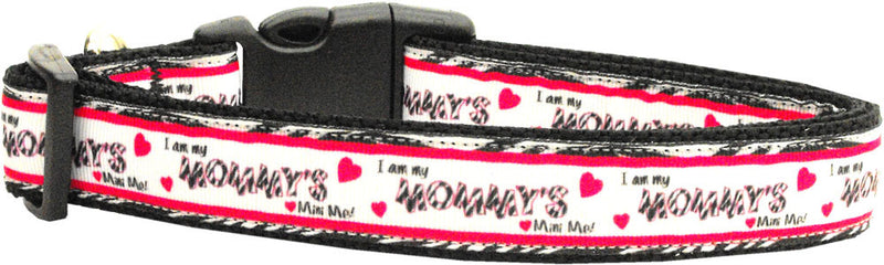 This 3/8" wide cat collar is made of durable nylon with a high quality ribbon overlay.  It includes a buckle specially designed to break away in the event that your cat becomes entangled while wearing it.