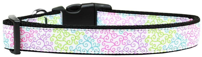 This 3/8" wide XS dog collar is made of durable nylon with a high quality ribbon overlay.  It is adjustable to fit a neck size from 6-10".