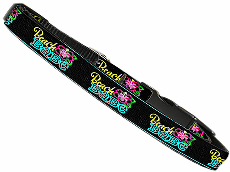 This 3/8" wide cat collar is made of durable nylon with a high quality ribbon overlay.  It includes a buckle specially designed to break away in the event that your cat becomes entangled while wearing it.