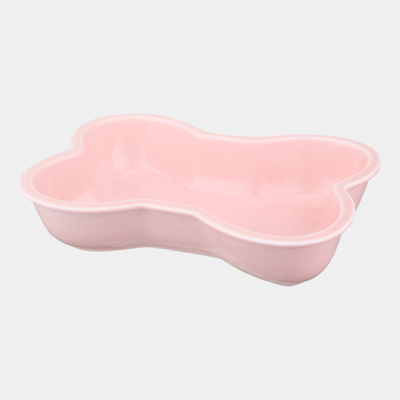 Color: Pink, style: Bowl - Anti-overturning Ceramic Protective Cervical Spine Large Pet Bowl