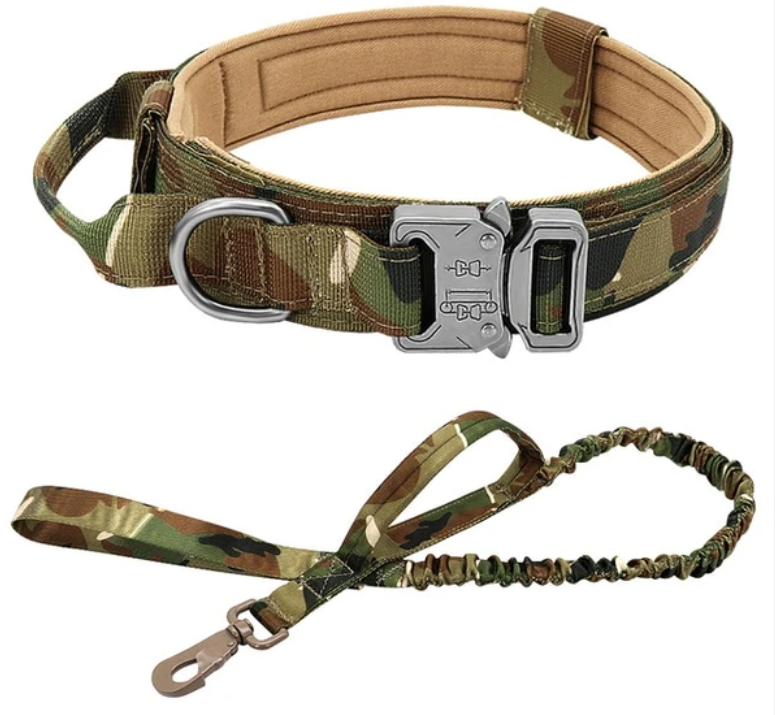 Color: Camouflage set, Size: L - Tactical Dog Collar Pet Collar Tactical Nylon Explosion Type Dog Pen Large Dog Traction