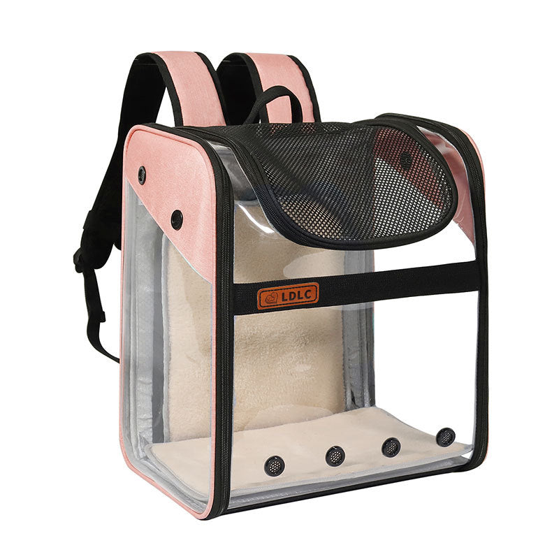 Color: Retractable pink - PVC Breathable Large Capacity Cat Carrying Space Capsule Cat Bag Portable Pet Dog Backpack Fold