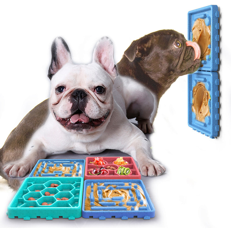 Color: Red and blue with blue - Dog Licking Mat Slow Feeder Peanut Lick Pad with Suction