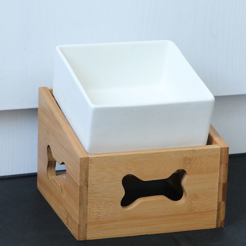 Color: White - Tall stand anti-tipping large ceramic pet bowl