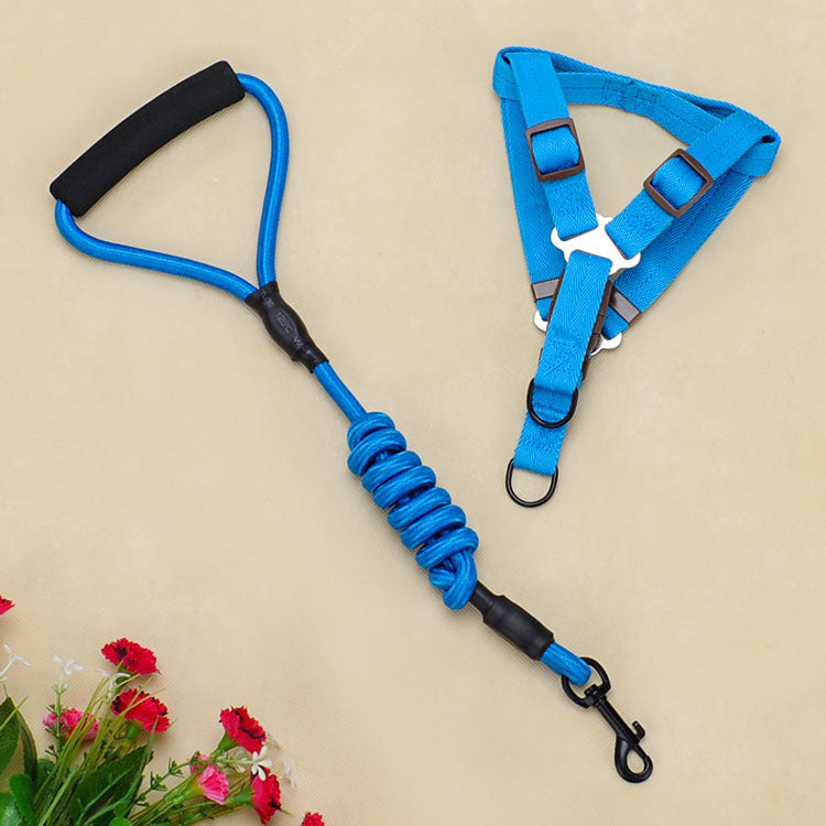 Color: Blue, Style: Chest back-M., Size:  - Pet supplies foam handle chest strap traction rope set