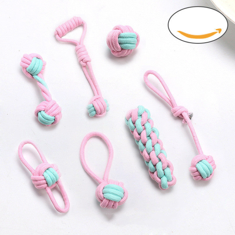 style: 03Blue pink - Bite-resistant Cotton Rope Molar Teeth Cleaning Rope Knotting Cat And Dog Toy Set