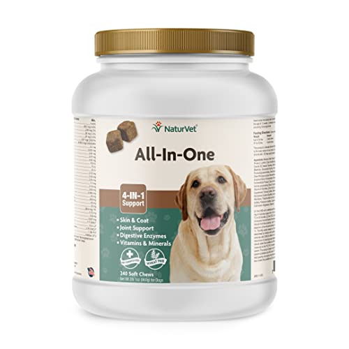 NaturVet All-in-One Dog Supplement - for Joint Support, Digestion, Skin, Coat Care – Dog Multivitamins with Minerals, Omega-3, 6, 9 – Wheat-Free Vitamins for Dogs – 13-Ounce Powder