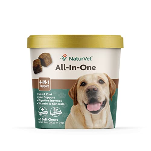 NaturVet All-in-One Dog Supplement - for Joint Support, Digestion, Skin, Coat Care – Dog Multivitamins with Minerals, Omega-3, 6, 9 – Wheat-Free Vitamins for Dogs – 13-Ounce Powder