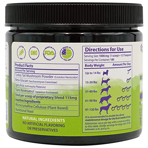 Allergy Immune Support Supplement for Dogs, Superfood 100% Human-Grade with Turkey Tail Mushroom, Prebiotics for Gut Health, Itchy Skin, Seasonal Allergies & Yeast - for Small to Large Breeds