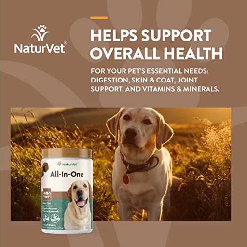 NaturVet All-in-One Dog Supplement - for Joint Support, Digestion, Skin, Coat Care – Dog Multivitamins with Minerals, Omega-3, 6, 9 – Wheat-Free Vitamins for Dogs – 13-Ounce Powder