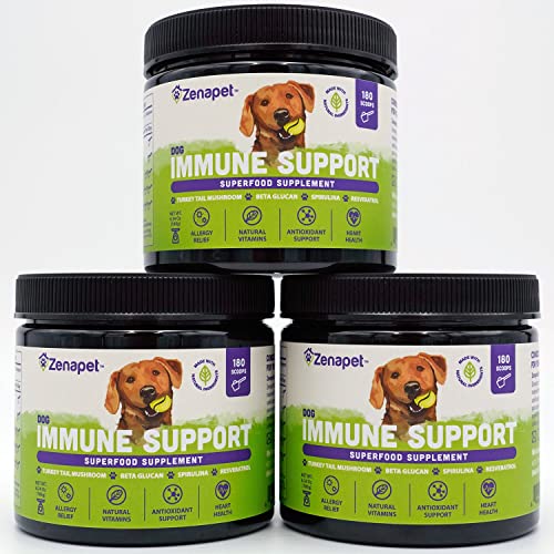 Allergy Immune Support Supplement for Dogs, Superfood 100% Human-Grade with Turkey Tail Mushroom, Prebiotics for Gut Health, Itchy Skin, Seasonal Allergies & Yeast - for Small to Large Breeds