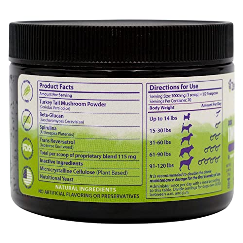 Allergy Immune Support Supplement for Dogs, Superfood 100% Human-Grade with Turkey Tail Mushroom, Prebiotics for Gut Health, Itchy Skin, Seasonal Allergies & Yeast - for Small to Large Breeds