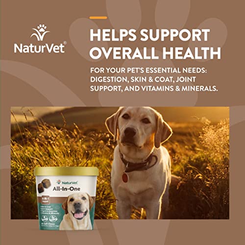 NaturVet All-in-One Dog Supplement - for Joint Support, Digestion, Skin, Coat Care – Dog Multivitamins with Minerals, Omega-3, 6, 9 – Wheat-Free Vitamins for Dogs – 13-Ounce Powder