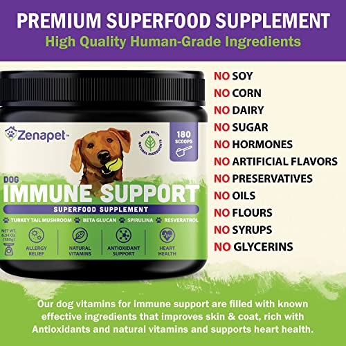 Allergy Immune Support Supplement for Dogs, Superfood 100% Human-Grade with Turkey Tail Mushroom, Prebiotics for Gut Health, Itchy Skin, Seasonal Allergies & Yeast - for Small to Large Breeds