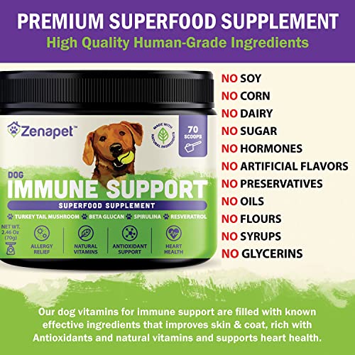 Allergy Immune Support Supplement for Dogs, Superfood 100% Human-Grade with Turkey Tail Mushroom, Prebiotics for Gut Health, Itchy Skin, Seasonal Allergies & Yeast - for Small to Large Breeds