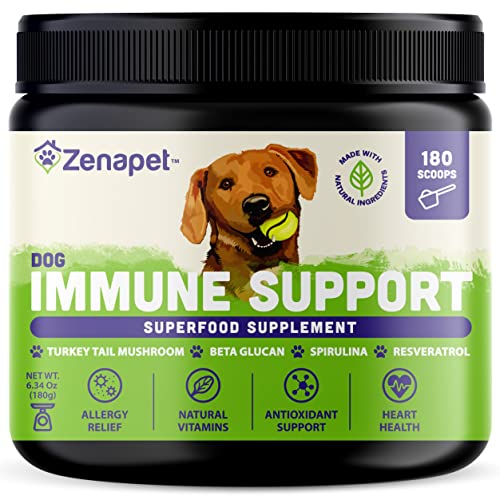 Allergy Immune Support Supplement for Dogs, Superfood 100% Human-Grade with Turkey Tail Mushroom, Prebiotics for Gut Health, Itchy Skin, Seasonal Allergies & Yeast - for Small to Large Breeds