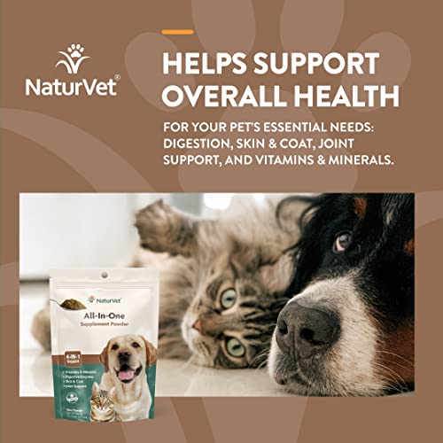 NaturVet All-in-One Dog Supplement - for Joint Support, Digestion, Skin, Coat Care – Dog Multivitamins with Minerals, Omega-3, 6, 9 – Wheat-Free Vitamins for Dogs – 13-Ounce Powder