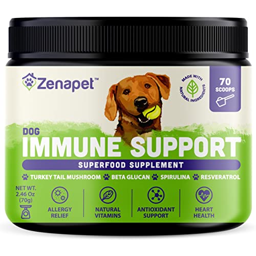 Allergy Immune Support Supplement for Dogs, Superfood 100% Human-Grade with Turkey Tail Mushroom, Prebiotics for Gut Health, Itchy Skin, Seasonal Allergies & Yeast - for Small to Large Breeds