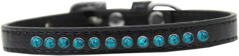 3/8" wide collar with 1 row of turquoise pearls and a rhinestone buckle.