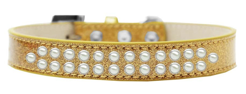 3/4" wide collar adorned with 2 rows of pearls and a rhinestone buckle.