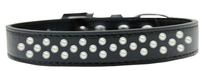 3/4" wide collar adorned with 2 sprinkled rows of rhinestones and a rhinestone buckle.
