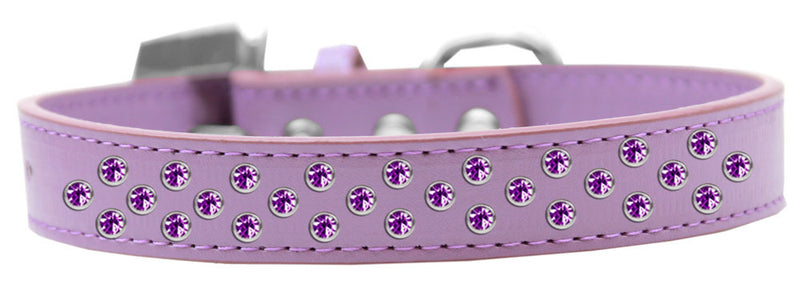 3/4" wide collar adorned with 2 sprinkled rows of rhinestones and a rhinestone buckle.