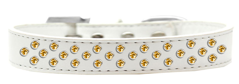 3/4" wide collar adorned with 2 sprinkled rows of rhinestones and a rhinestone buckle.