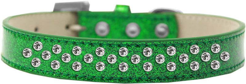 3/4" wide collar adorned with 2 sprinkled rows of rhinestones and a rhinestone buckle.