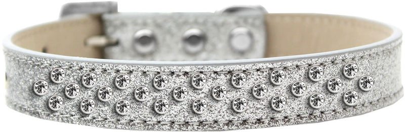 3/4" wide collar adorned with 2 sprinkled rows of rhinestones and a rhinestone buckle.