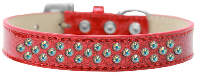 3/4" wide collar adorned with 2 sprinkled rows of rhinestones and a rhinestone buckle.