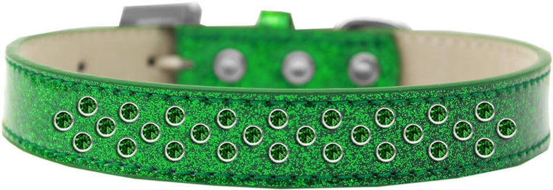 3/4" wide collar adorned with 2 sprinkled rows of rhinestones and a rhinestone buckle.