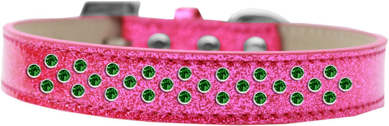 3/4" wide collar adorned with 2 sprinkled rows of rhinestones and a rhinestone buckle.