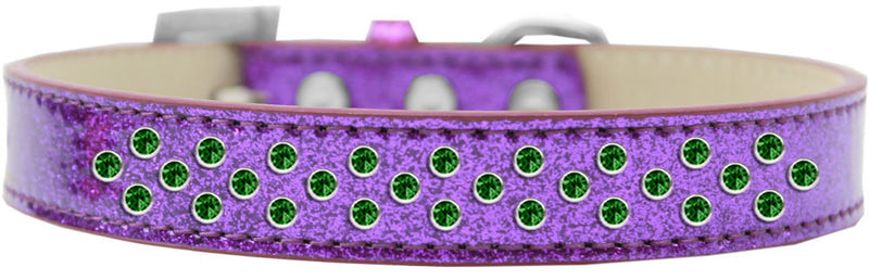 3/4" wide collar adorned with 2 sprinkled rows of rhinestones and a rhinestone buckle.