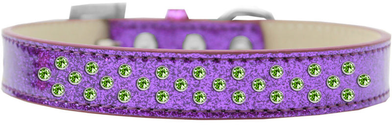 3/4" wide collar adorned with 2 sprinkled rows of rhinestones and a rhinestone buckle.