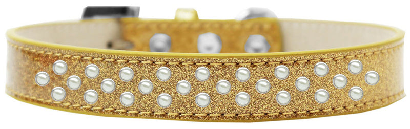 3/4" wide collar adorned with 2 sprinkled rows of rhinestones and a rhinestone buckle.