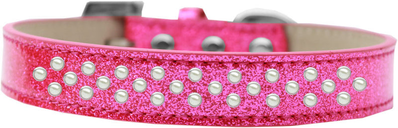 3/4" wide collar adorned with 2 sprinkled rows of rhinestones and a rhinestone buckle.