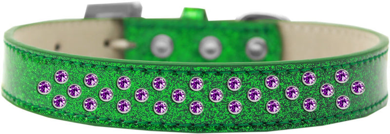 3/4" wide collar adorned with 2 sprinkled rows of rhinestones and a rhinestone buckle.