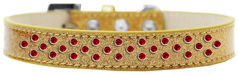 3/4" wide collar adorned with 2 sprinkled rows of rhinestones and a rhinestone buckle.