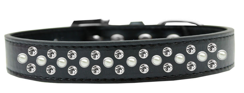 3/4" wide collar adorned with 2 sprinkled rows of rhinestones and a rhinestone buckle.