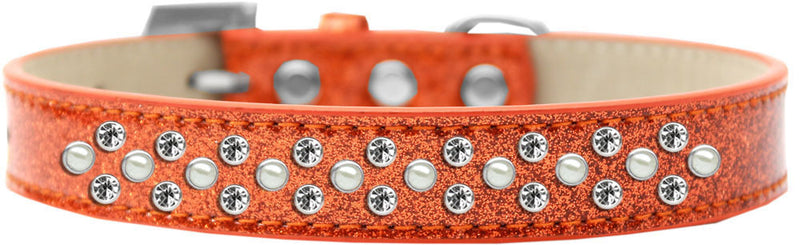 3/4" wide collar adorned with 2 sprinkled rows of rhinestones and a rhinestone buckle.