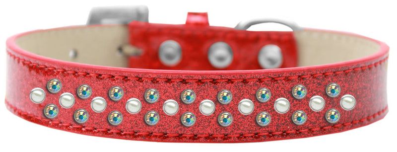 3/4" wide collar adorned with 2 sprinkled rows of rhinestones and a rhinestone buckle.