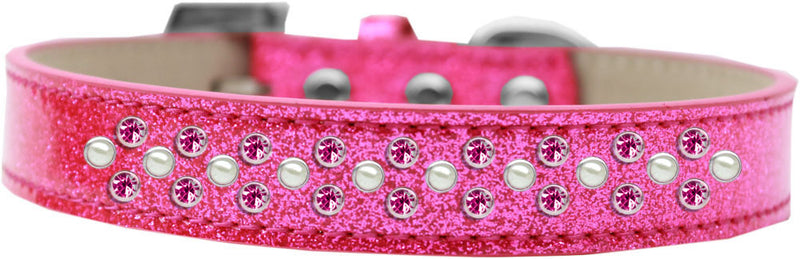 3/4" wide collar adorned with 2 sprinkled rows of rhinestones and a rhinestone buckle.